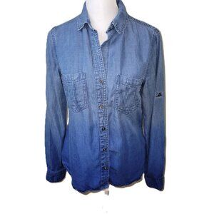 Cloth & Stone Blue Ombre Chambray Shirt Roll Tab Sleeve Button Up Top Women's XS
